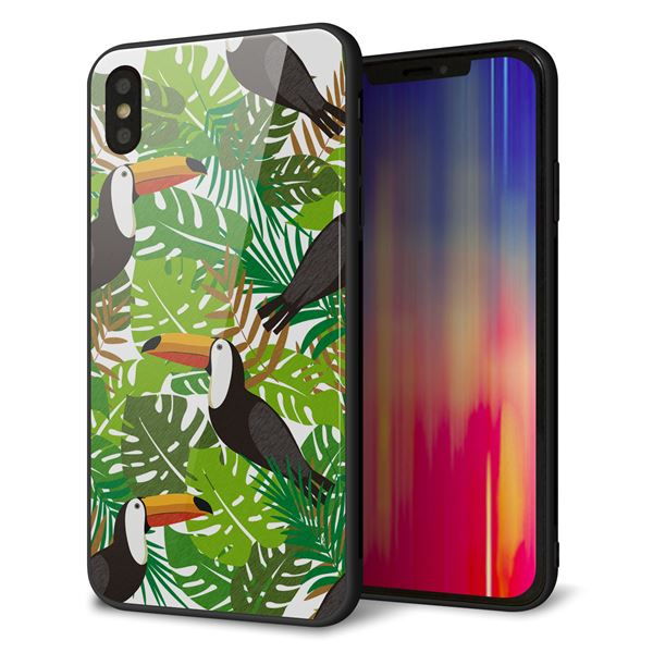iPhone XS Max 強化ガラス&TPUスマホケース ガラプリ【SC894 ボタニカル トロピカルバード】