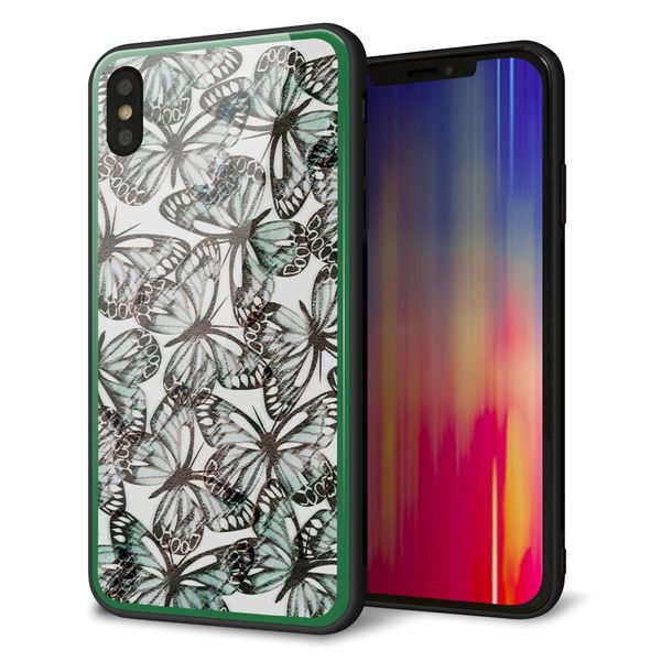 iPhone XS Max 強化ガラス&TPUスマホケース ガラプリ【SC902 ガーデンバタフライ グリーン】