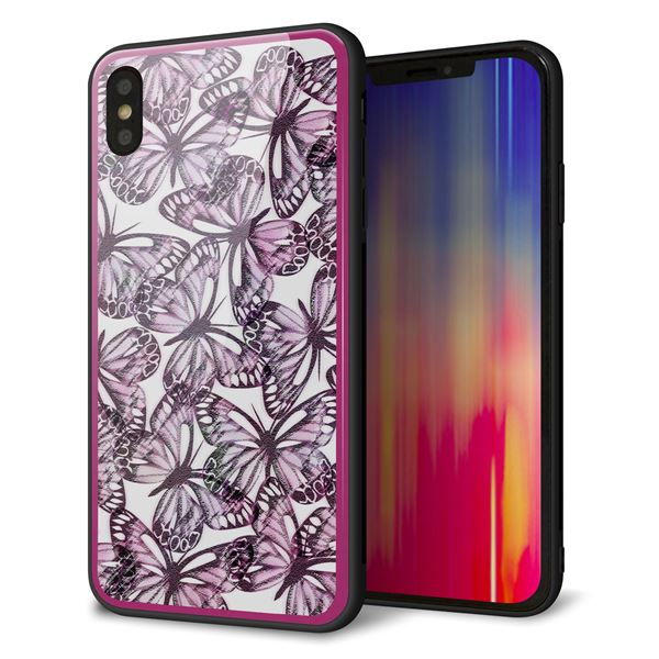 iPhone XS Max 強化ガラス&TPUスマホケース ガラプリ【SC904 ガーデンバタフライ ピンク】