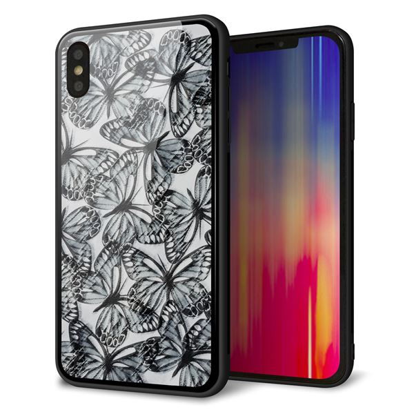 iPhone XS Max 強化ガラス&TPUスマホケース ガラプリ【SC905 ガーデンバタフライ ブラック】