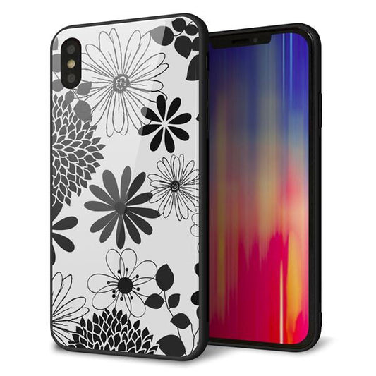 iPhone XS Max 強化ガラス&TPUスマホケース ガラプリ【SC912 花柄モノトーン 01】