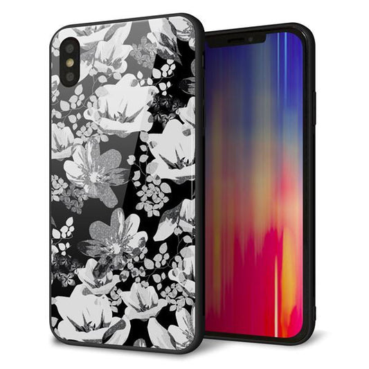 iPhone XS Max 強化ガラス&TPUスマホケース ガラプリ【SC913 花柄モノトーン 02】