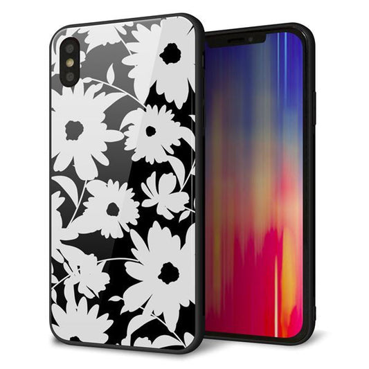 iPhone XS Max 強化ガラス&TPUスマホケース ガラプリ【SC915 花柄モノトーン 04】