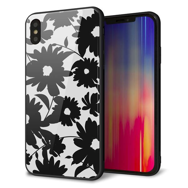 iPhone XS Max 強化ガラス&TPUスマホケース ガラプリ【SC916 花柄モノトーン 05】