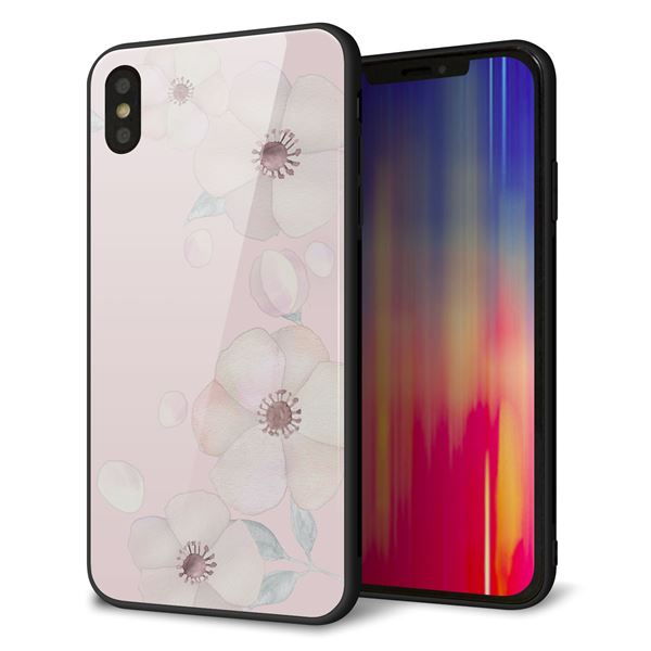 iPhone XS Max 強化ガラス&TPUスマホケース ガラプリ【SC949 ドゥ・フルール(オフピンク)】