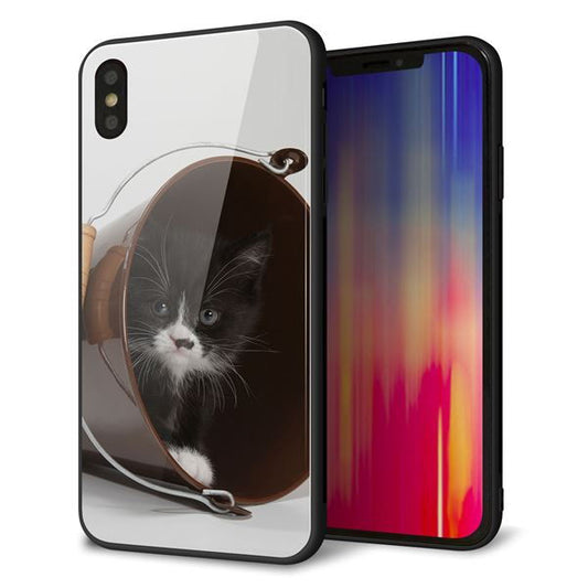 iPhone XS Max 強化ガラス&TPUスマホケース ガラプリ【VA800 ネコとバケツ】