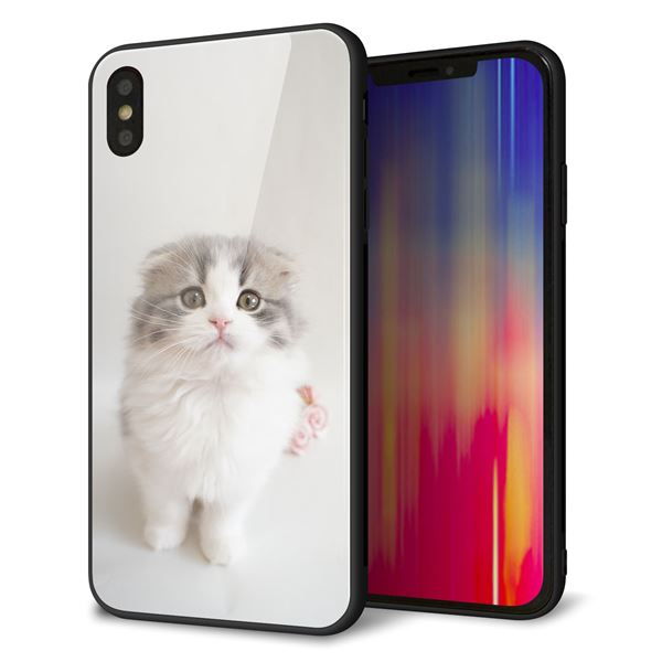 iPhone XS Max 強化ガラス&TPUスマホケース ガラプリ【VA803 まっていますネコ】