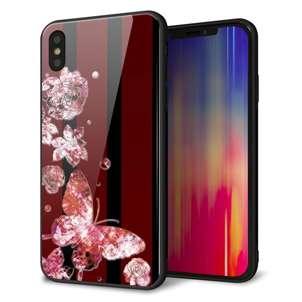 iPhone XS Max 強化ガラス&TPUスマホケース ガラプリ【VA814 宝石と蝶】