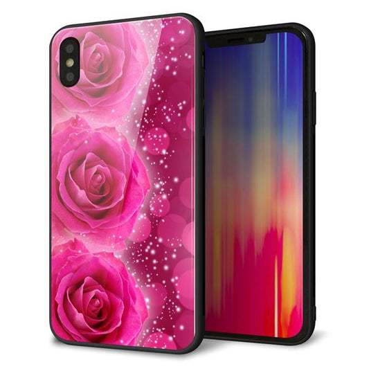 iPhone XS Max 強化ガラス&TPUスマホケース ガラプリ【VA815 3連のバラ】