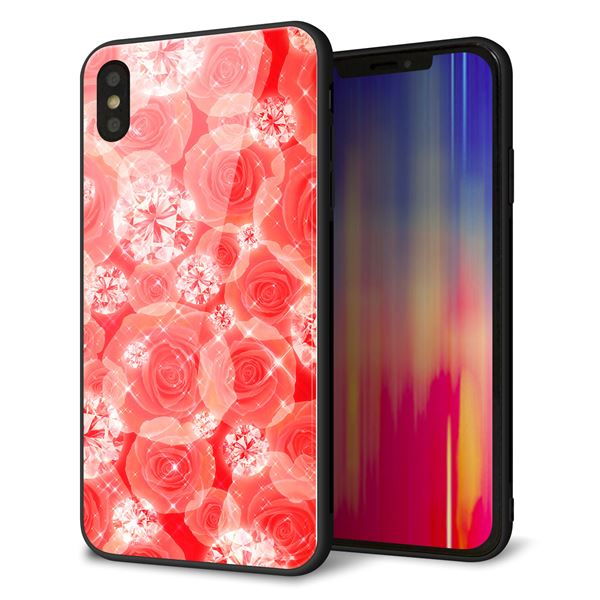 iPhone XS Max 強化ガラス&TPUスマホケース ガラプリ【VA816 ダイヤモンドとバラ】