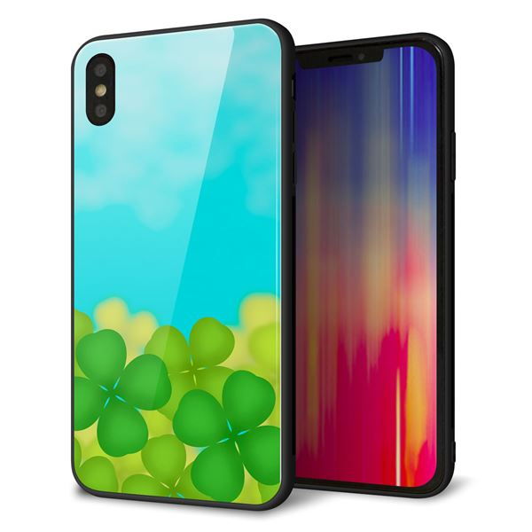 iPhone XS Max 強化ガラス&TPUスマホケース ガラプリ【VA820 四葉のクローバー畑】