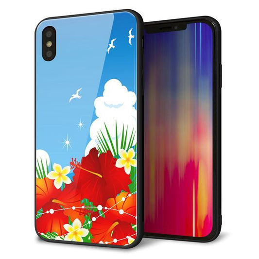 iPhone XS Max 強化ガラス&TPUスマホケース ガラプリ【VA821 ハイビスカスと青空】