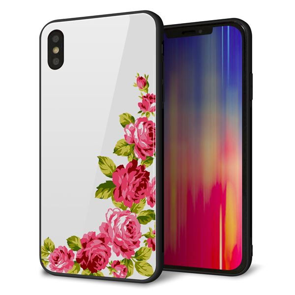 iPhone XS Max 強化ガラス&TPUスマホケース ガラプリ【VA825 バラのフレーム(白)】