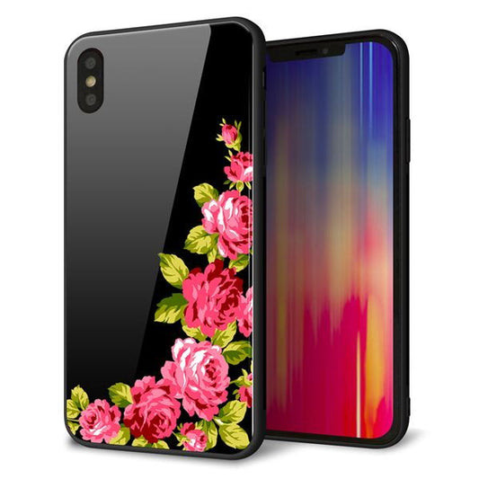 iPhone XS Max 強化ガラス&TPUスマホケース ガラプリ【VA826 バラのフレーム(黒)】