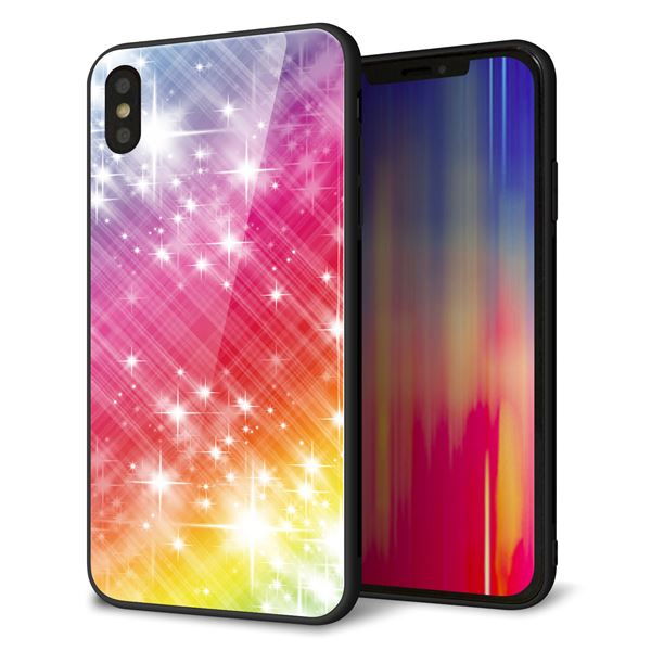 iPhone XS Max 強化ガラス&TPUスマホケース ガラプリ【VA872 レインボーフレーム】