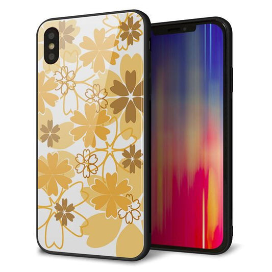 iPhone XS Max 強化ガラス&TPUスマホケース ガラプリ【VA959 重なり合う花 オレンジ】