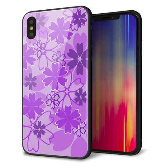iPhone XS Max 強化ガラス&TPUスマホケース ガラプリ【VA960 重なり合う花 パープル】