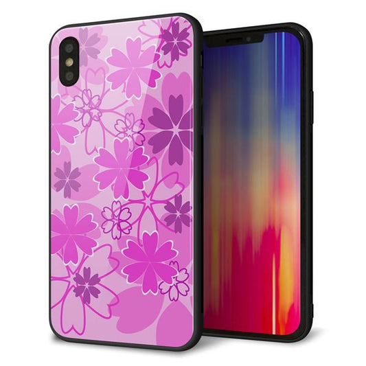 iPhone XS Max 強化ガラス&TPUスマホケース ガラプリ【VA961 重なり合う花 ピンク】