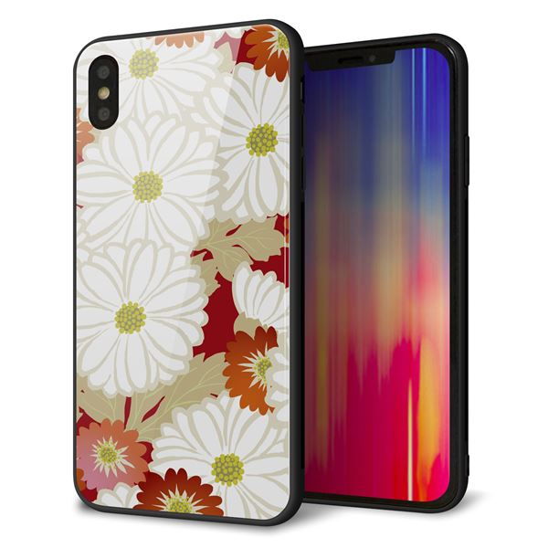 iPhone XS Max 強化ガラス&TPUスマホケース ガラプリ【YJ322 和柄 菊】