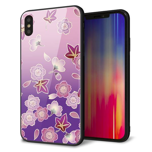 iPhone XS Max 強化ガラス&TPUスマホケース ガラプリ【YJ324 和柄 桜 もみじ】