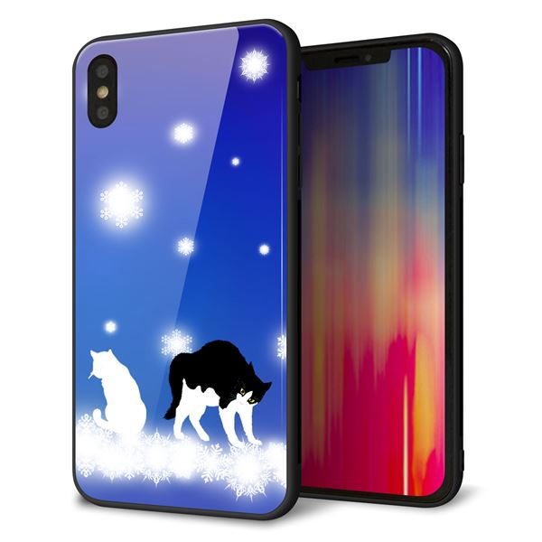 iPhone XS Max 強化ガラス&TPUスマホケース ガラプリ【YJ335 雪の結晶 はちわれ】