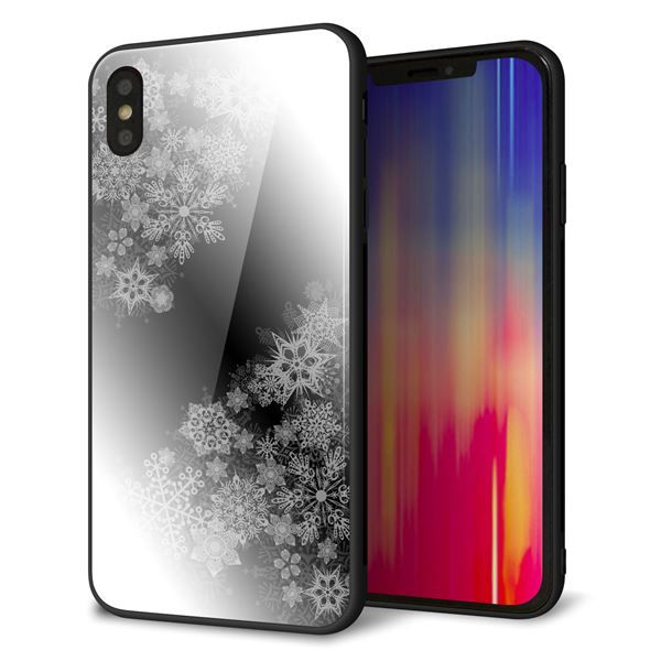 iPhone XS Max 強化ガラス&TPUスマホケース ガラプリ【YJ340 モノトーン 雪の結晶 】