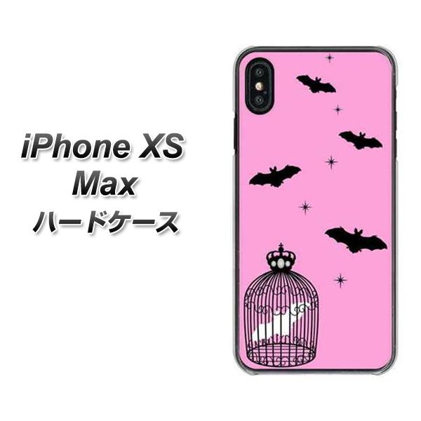 iPhone XS Max 高画質仕上げ 背面印刷 ハードケース【AG808 こうもりの王冠鳥かご(ピンク×黒)】
