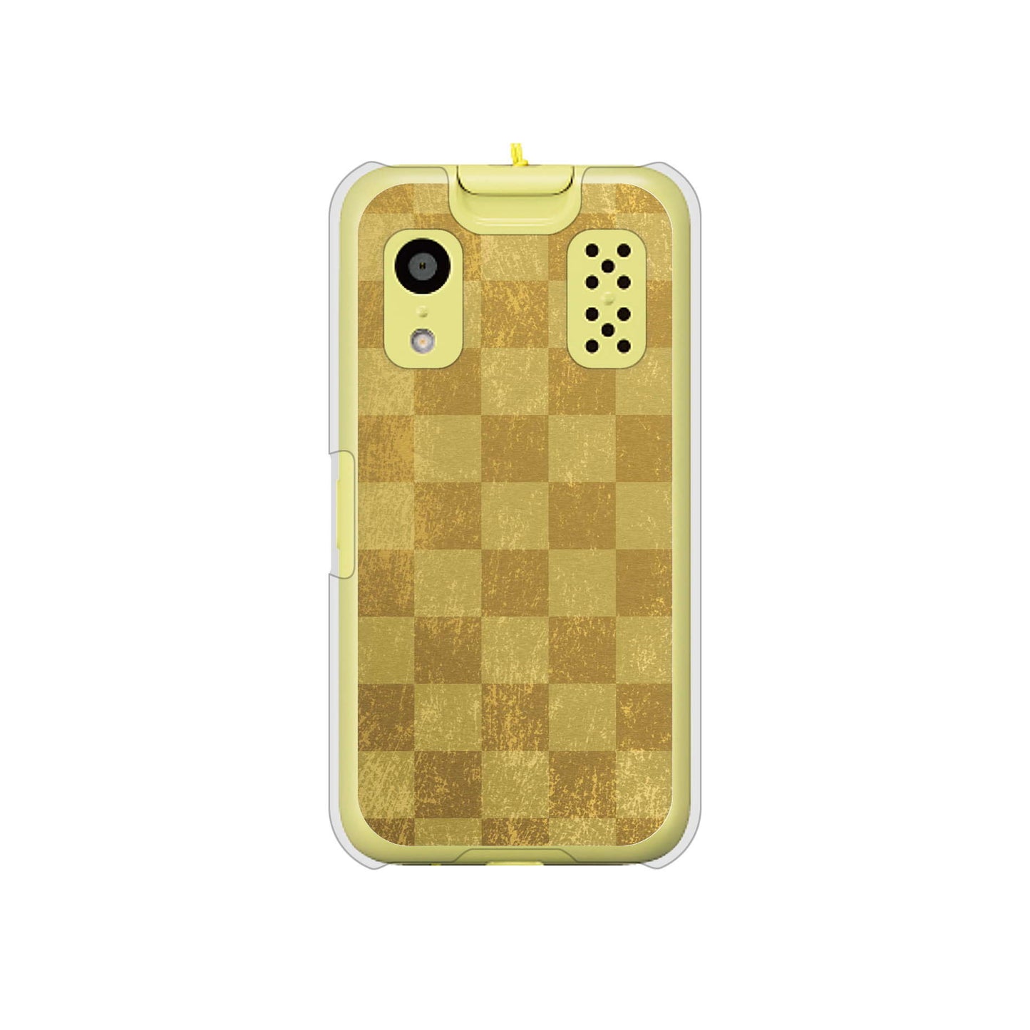 キッズケータイ KY-41C docomo 高画質仕上げ 背面印刷 ハードケース【619 市松模様—金(骨董風に傷んだイメージ)】