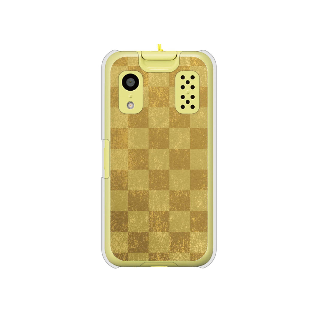 キッズケータイ KY-41C docomo 高画質仕上げ 背面印刷 ハードケース【619 市松模様—金(骨董風に傷んだイメージ)】