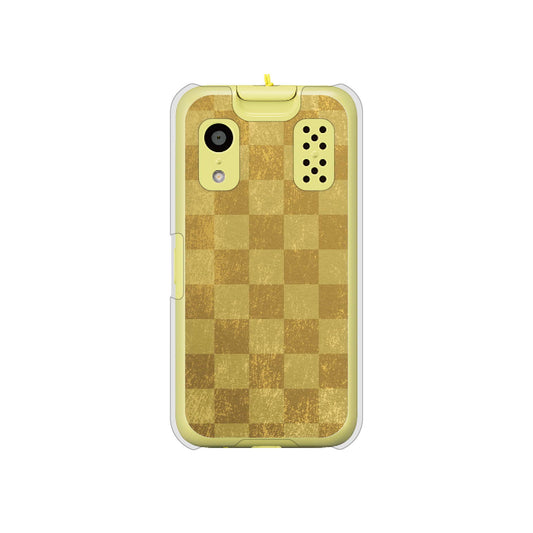キッズケータイ KY-41C docomo 高画質仕上げ 背面印刷 ハードケース【619 市松模様—金(骨董風に傷んだイメージ)】