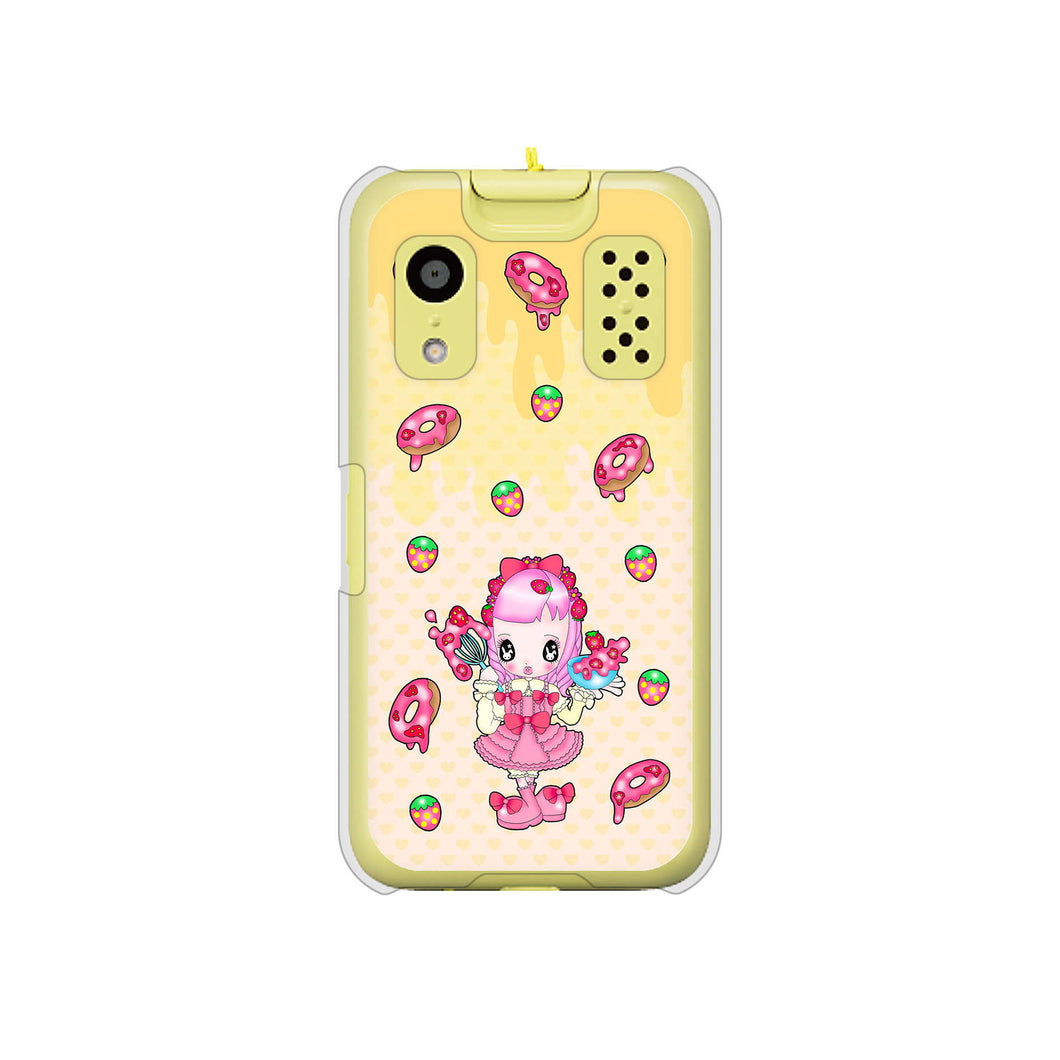 キッズケータイ KY-41C docomo 高画質仕上げ 背面印刷 ハードケース【AG815 ストロベリードーナツ(水玉黄)】