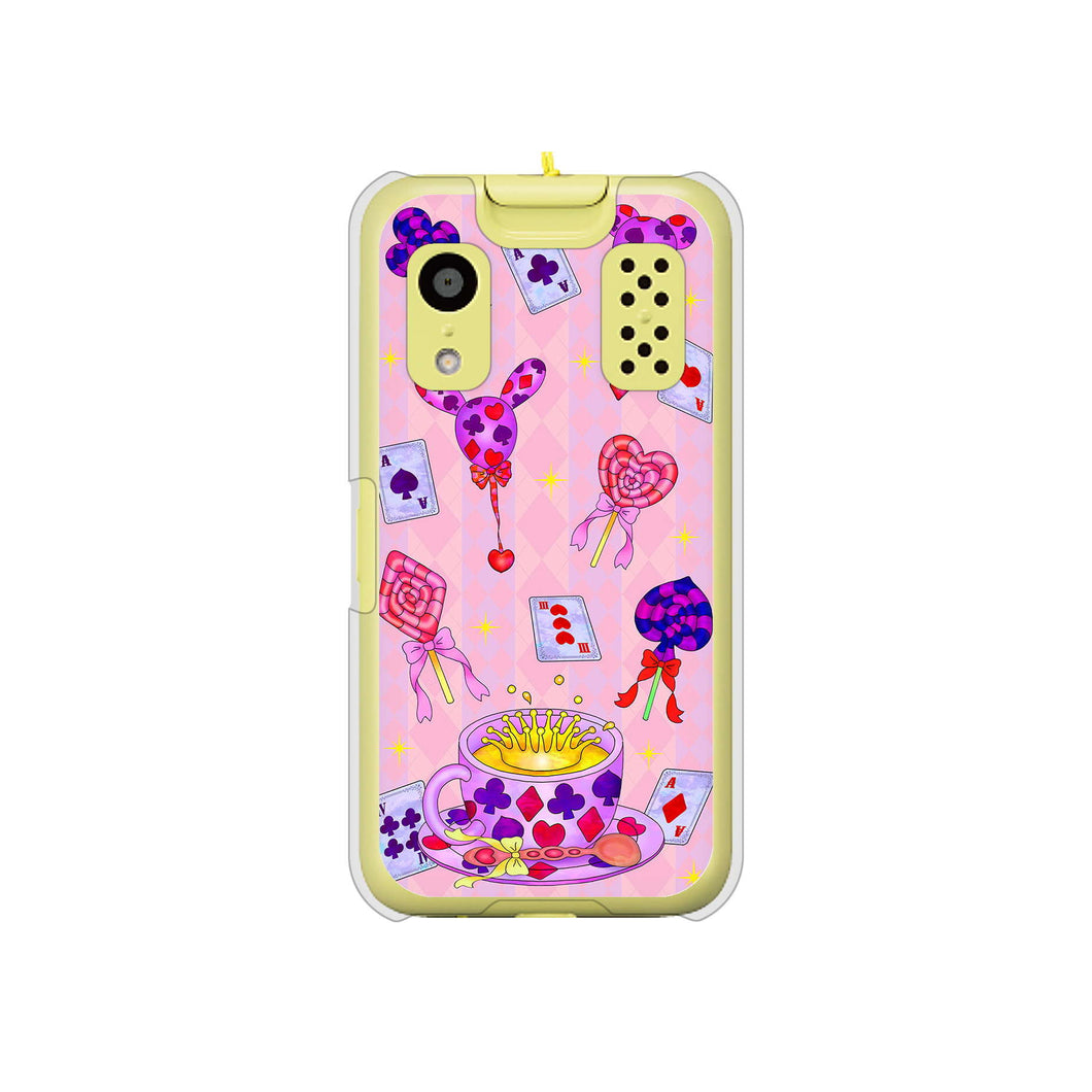 キッズケータイ KY-41C docomo 高画質仕上げ 背面印刷 ハードケース【AG817 トランプティー(ピンク)】