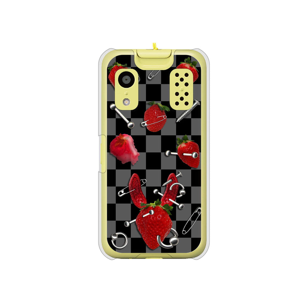 キッズケータイ KY-41C docomo 高画質仕上げ 背面印刷 ハードケース【AG833 苺パンク(黒)】