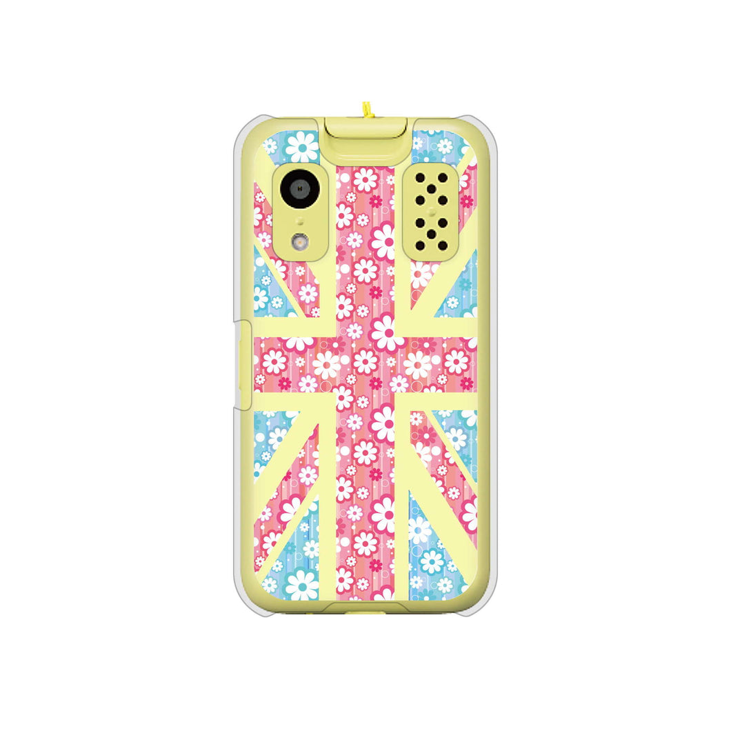 キッズケータイ KY-41C docomo 高画質仕上げ 背面印刷 ハードケース【EK895 ユニオンジャックパステルフラワー】