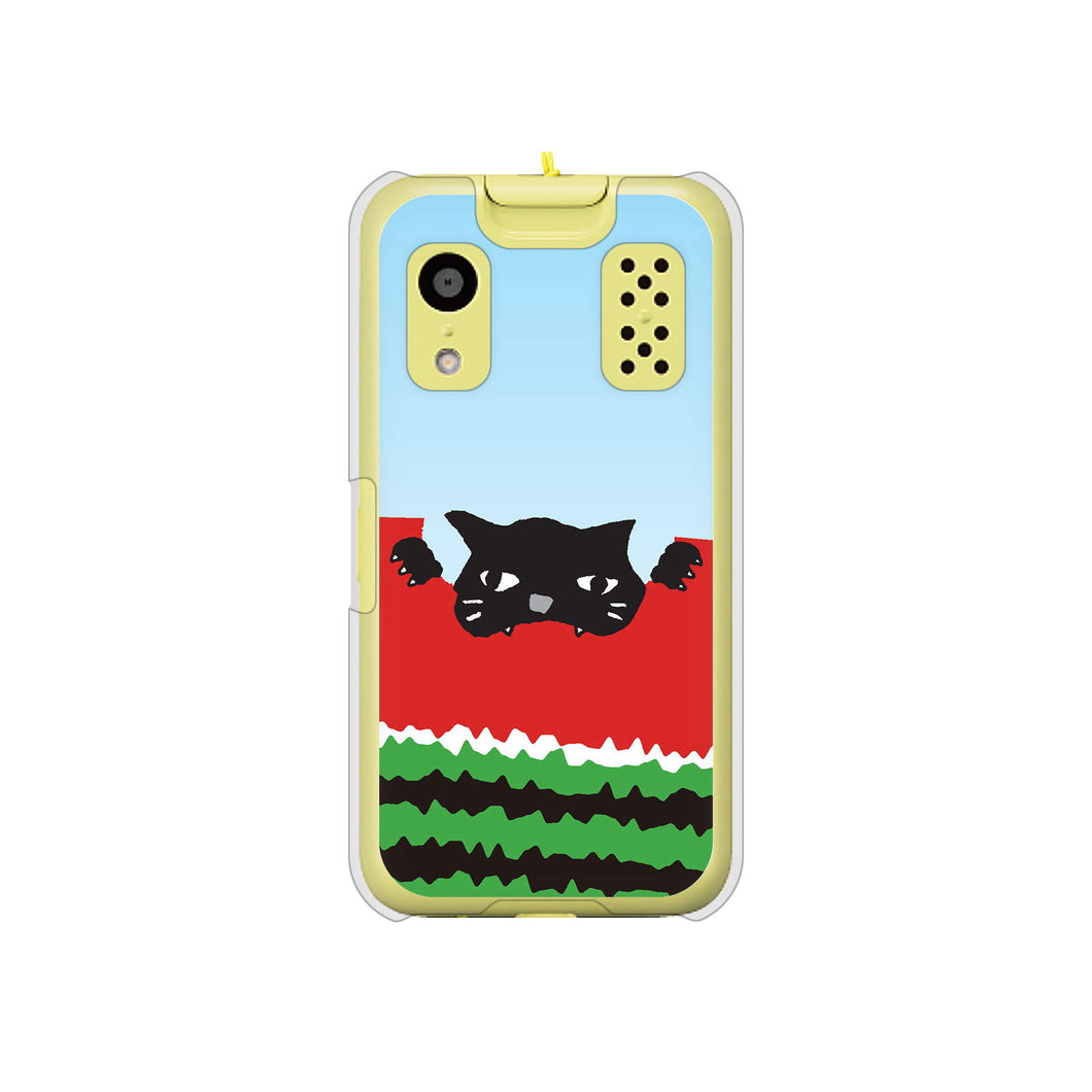 キッズケータイ KY-41C docomo 高画質仕上げ 背面印刷 ハードケース【IA815 すいかをかじるネコ(大)】