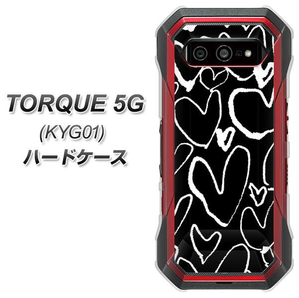 au トルク 5G KYG01 高画質仕上げ 背面印刷 ハードケース【1124 ハート BK&WH】