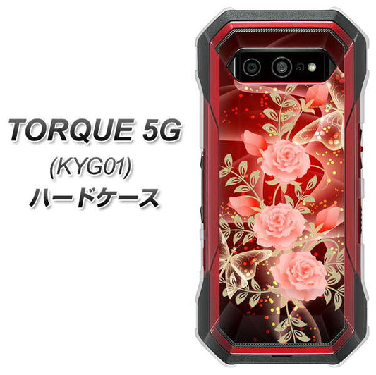 au トルク 5G KYG01 高画質仕上げ 背面印刷 ハードケース【VA824 魅惑の蝶とピンクのバラ】