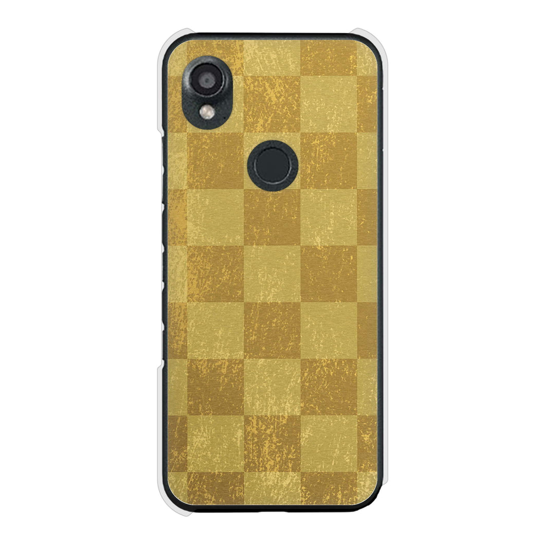 DIGNO SX3 KYG02 au 高画質仕上げ 背面印刷 ハードケース 【619 市松模様-金(骨董風に傷んだイメージ)】