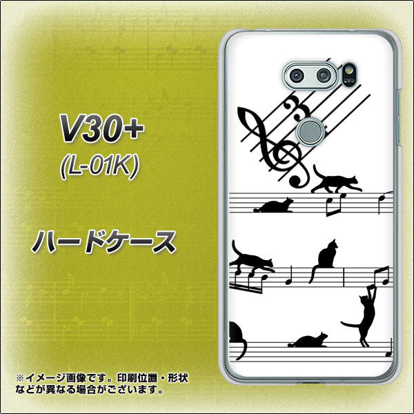docomo V30+ L-01K 高画質仕上げ 背面印刷 ハードケース【1112 音符とじゃれるネコ2】