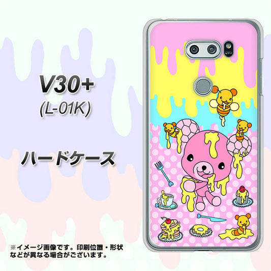 docomo V30+ L-01K 高画質仕上げ 背面印刷 ハードケース【AG822 ハニベア(水玉ピンク)】