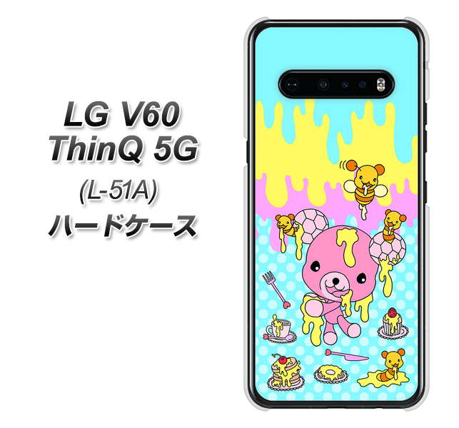 docomo LG V60 ThinQ 5G L-51A 高画質仕上げ 背面印刷 ハードケース【AG821 ハニベア(水玉水色)】