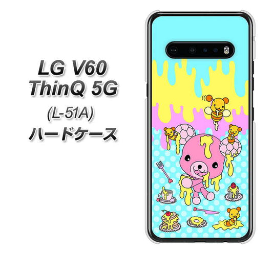 docomo LG V60 ThinQ 5G L-51A 高画質仕上げ 背面印刷 ハードケース【AG821 ハニベア(水玉水色)】