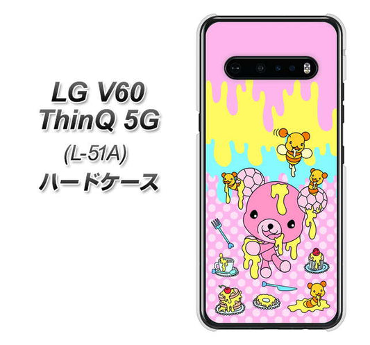 docomo LG V60 ThinQ 5G L-51A 高画質仕上げ 背面印刷 ハードケース【AG822 ハニベア（水玉ピンク）】