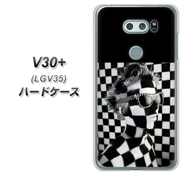 au イサイ V30+ LGV35 高画質仕上げ 背面印刷 ハードケース【357 bk&wh】