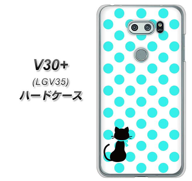 au イサイ V30+ LGV35 高画質仕上げ 背面印刷 ハードケース【EK809 ネコとシンプル ライトブルー】