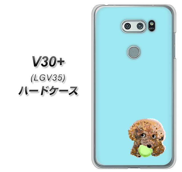 au イサイ V30+ LGV35 高画質仕上げ 背面印刷 ハードケース【YJ054 トイプードル&ボール(ブルー)】