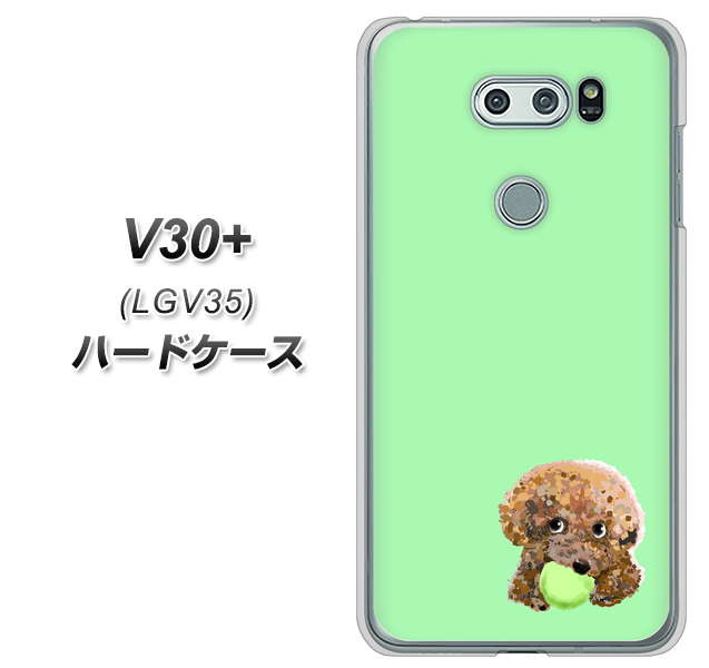au イサイ V30+ LGV35 高画質仕上げ 背面印刷 ハードケース【YJ055 トイプードル&ボール(グリーン)】