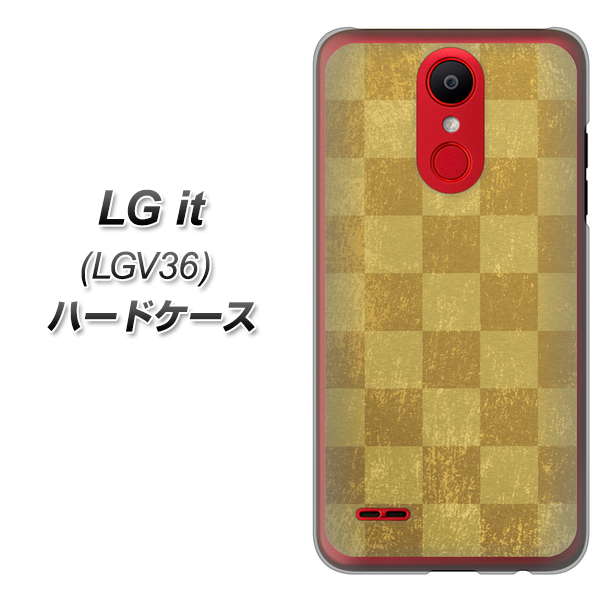 au エルジー イット LGV36 高画質仕上げ 背面印刷 ハードケース【619 市松模様-金(骨董風に傷んだイメージ)】