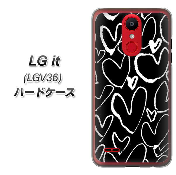 au エルジー イット LGV36 高画質仕上げ 背面印刷 ハードケース【1124 ハート BK&WH】
