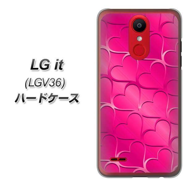 au エルジー イット LGV36 高画質仕上げ 背面印刷 ハードケース【1347 かくれハート(ショッキングピンク)】